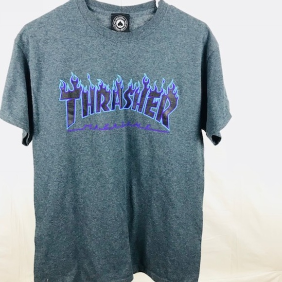 blue and purple thrasher shirt CEGICAP